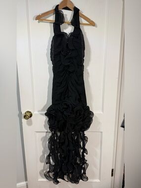 Alberto Makali Black Ruffle-Trim Maxi Dress